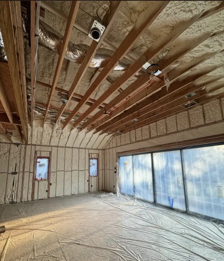 Interior walls and ceiling insulated with spray foam during new construction in Snyderville